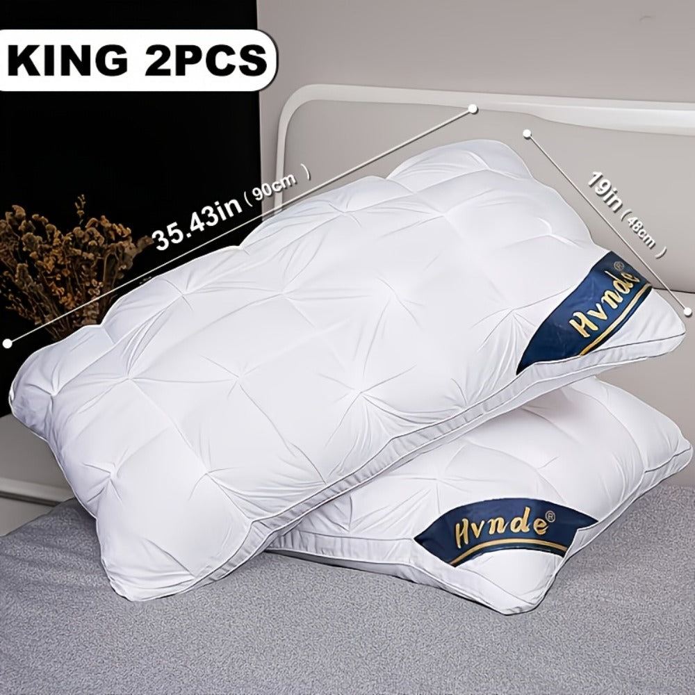 Luxury Hotel Pillows 2-Pack | King & Queen Size, Hypoallergenic Polyester Fill, Soft Satin Cover, Deep Sleep Neck Support, All-Season Non-Sinking Pillow Core, Boho Modern Design
