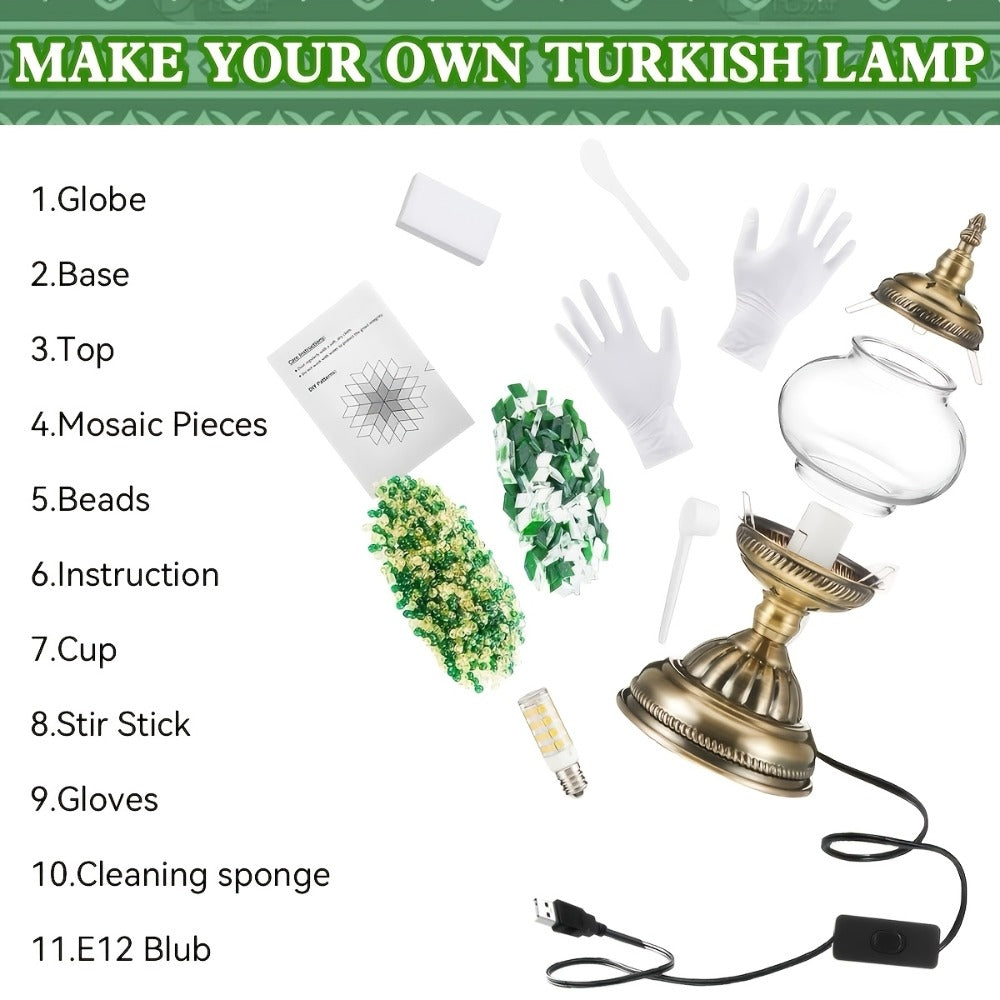 DIY Turkish Moroccan Mosaic Lamp Kit Handmade Glass Metal Brass Dimmable Bohemian Table Light for Bedroom Living Room Office Vintage Boho Decor Gift Multiple Colors 3-Color Adjustable Option