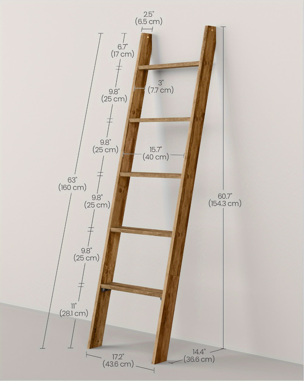 Blanket Ladder Shelf 5-Tier Freestanding Wood Ladder Rack for Blankets Towels Books Decor, Modern Farmhouse Ladder Shelf Wall Leaning Storage Organizer for Living Room Bedroom, 4 Colors