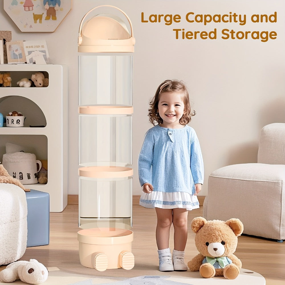 Stackable Round Stuffed Animal Storage Box with Lid ¨C 3-Tier Plastic Plush Toy Organizer with Layered Storage for Dolls Toys & Miscellaneous Items ¨C Kids Room Decor