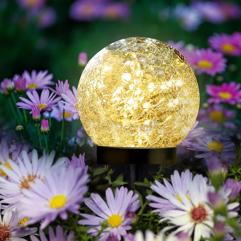 Solar Garden Globe Lights 4 Pack Cracked Glass Ball Outdoor Solar Sphere Lights with 30 LED Warm White IP65 Waterproof Auto On Off for Garden Patio Lawn Yard Pathway Christmas Decoration