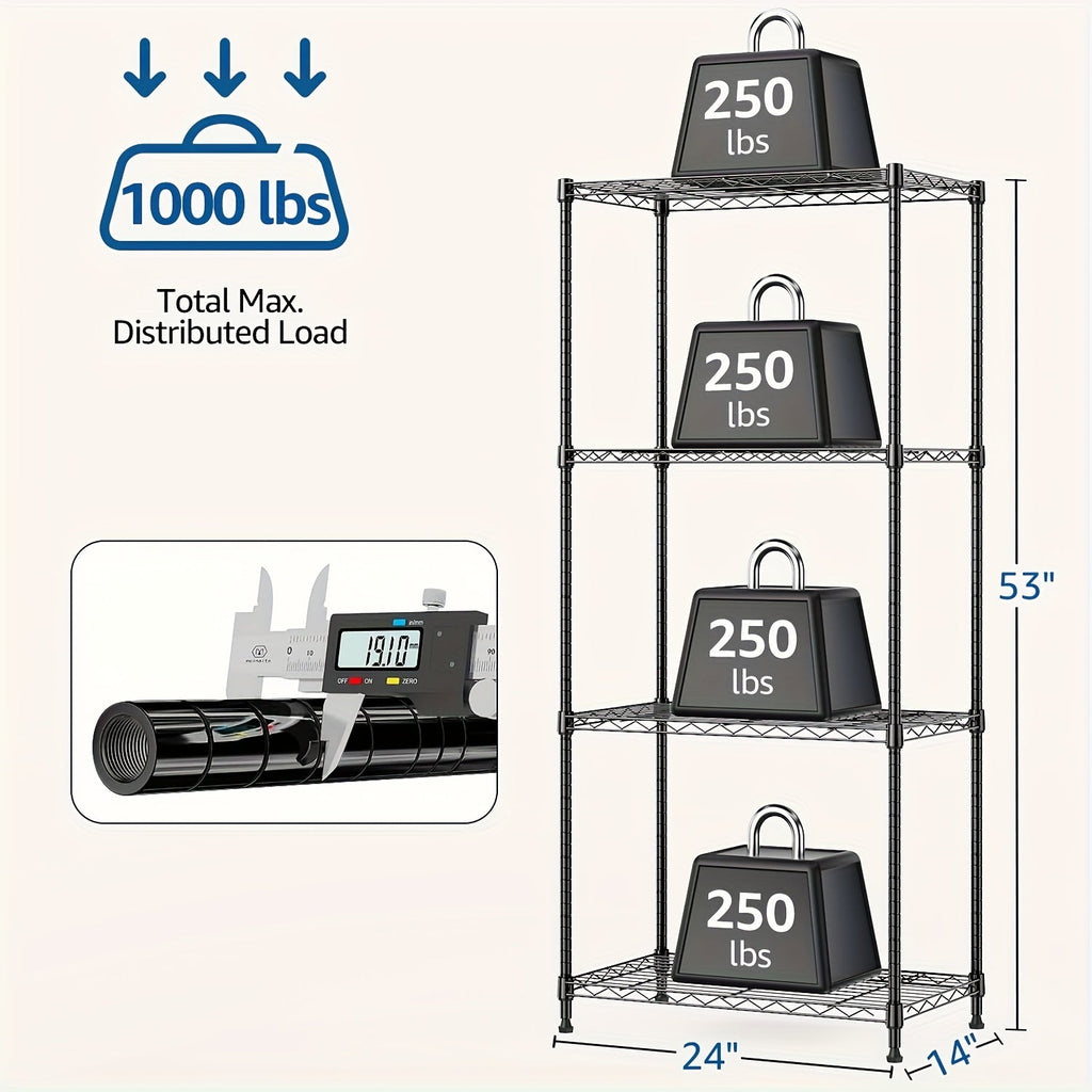 Metal Storage Shelving Unit Heavy Duty Adjustable 4 5 Tier Steel Shelf Rack for Garage Kitchen Pantry Workshop Black Chrome MZG
