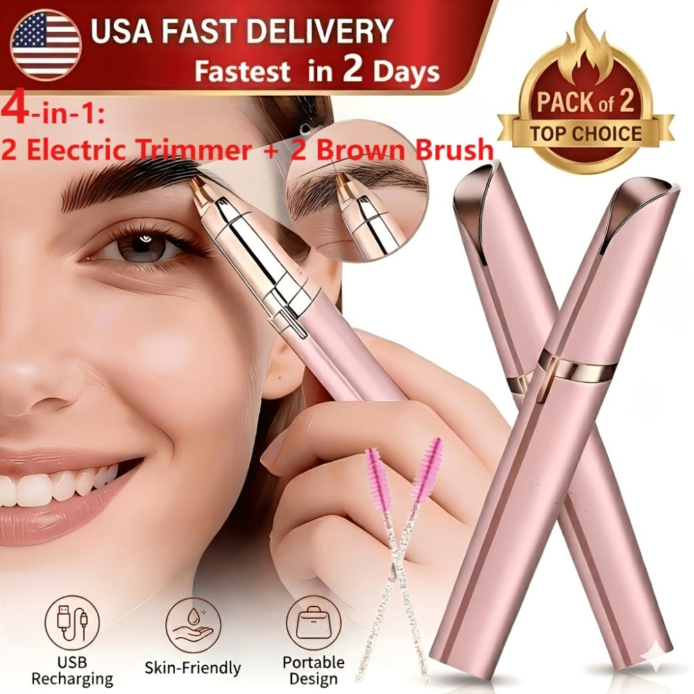 Electric Eyebrow Trimmer for Women 2 Pack, USB Rechargeable Painless Precision Eyebrow Razor Pen, Portable Hair Remover for Face Lip Leg Armpit ¨C Pink White Colorful