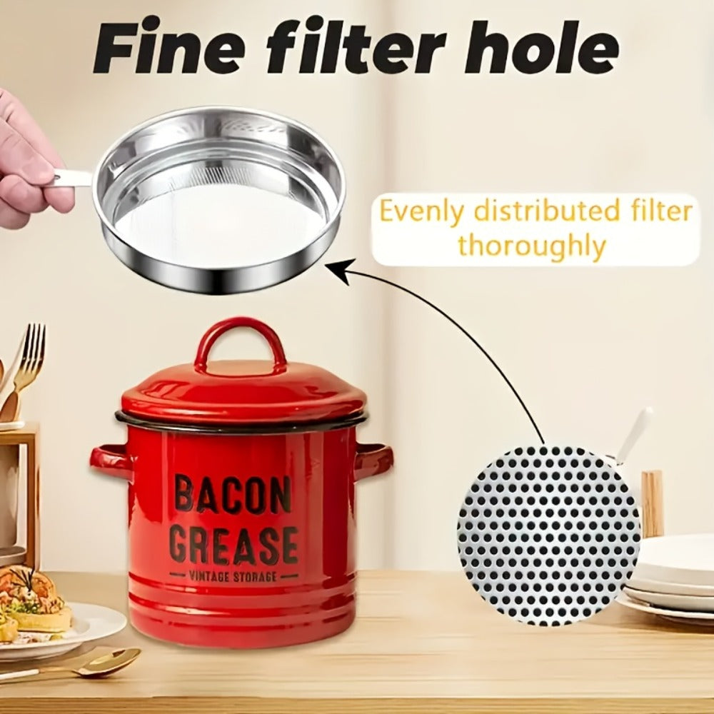 Bacon Grease Container with Lid, Large Capacity Grease Storage Can with Heat-Resistant Filter, Silicone Spatula & Cleaning Sponge Set, Flip-Top Oil Holder for Kitchen Household Use