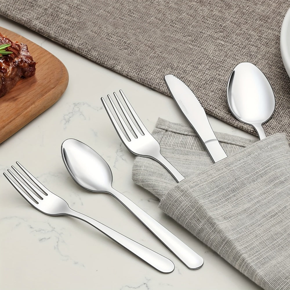Stainless Steel Silverware Set 60 or 90 Piece with Gift Box ¨C Service for 12 or 18, Includes Steak Knives, Salad Forks & Dessert Spoons, Dishwasher Safe Cutlery for Home, Wedding & Outdoor