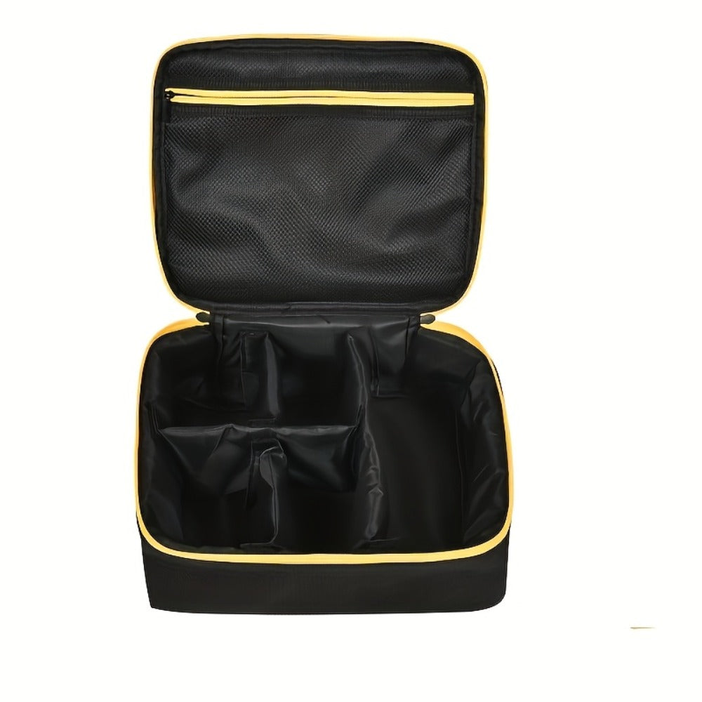 Tool Bag for Dewalt Cordless Router DCW600B XTR01Z - Heavy Duty Fabric Organizer with Mesh Pockets, Battery Holder, Charger Compartment, Drill Bit Storage, Black Yellow Trim