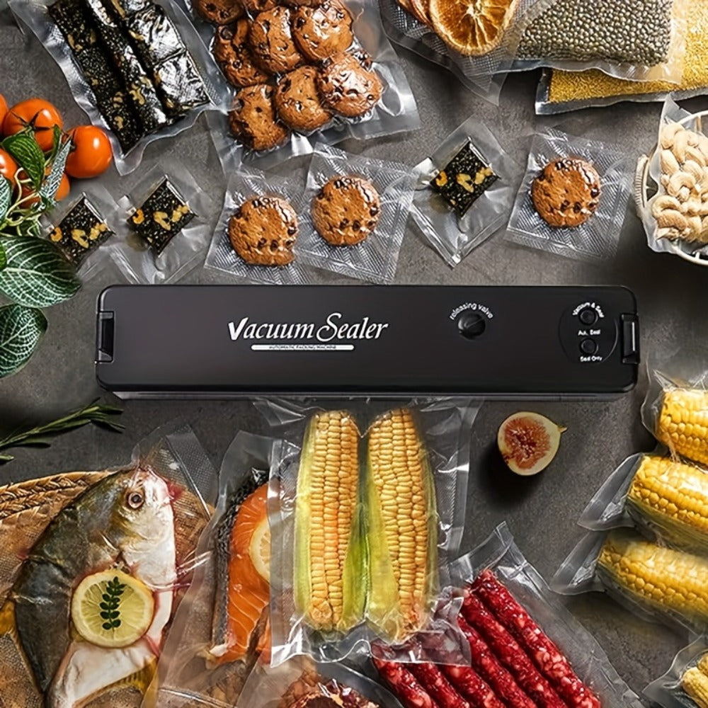 Vacuum Sealer Machine with 50 Vacuum Storage Bags ¨C 2-in-1 Vacuum & Heat Sealing, One-Button Operation, Food Preservation Sealer for Freshness, Black or White