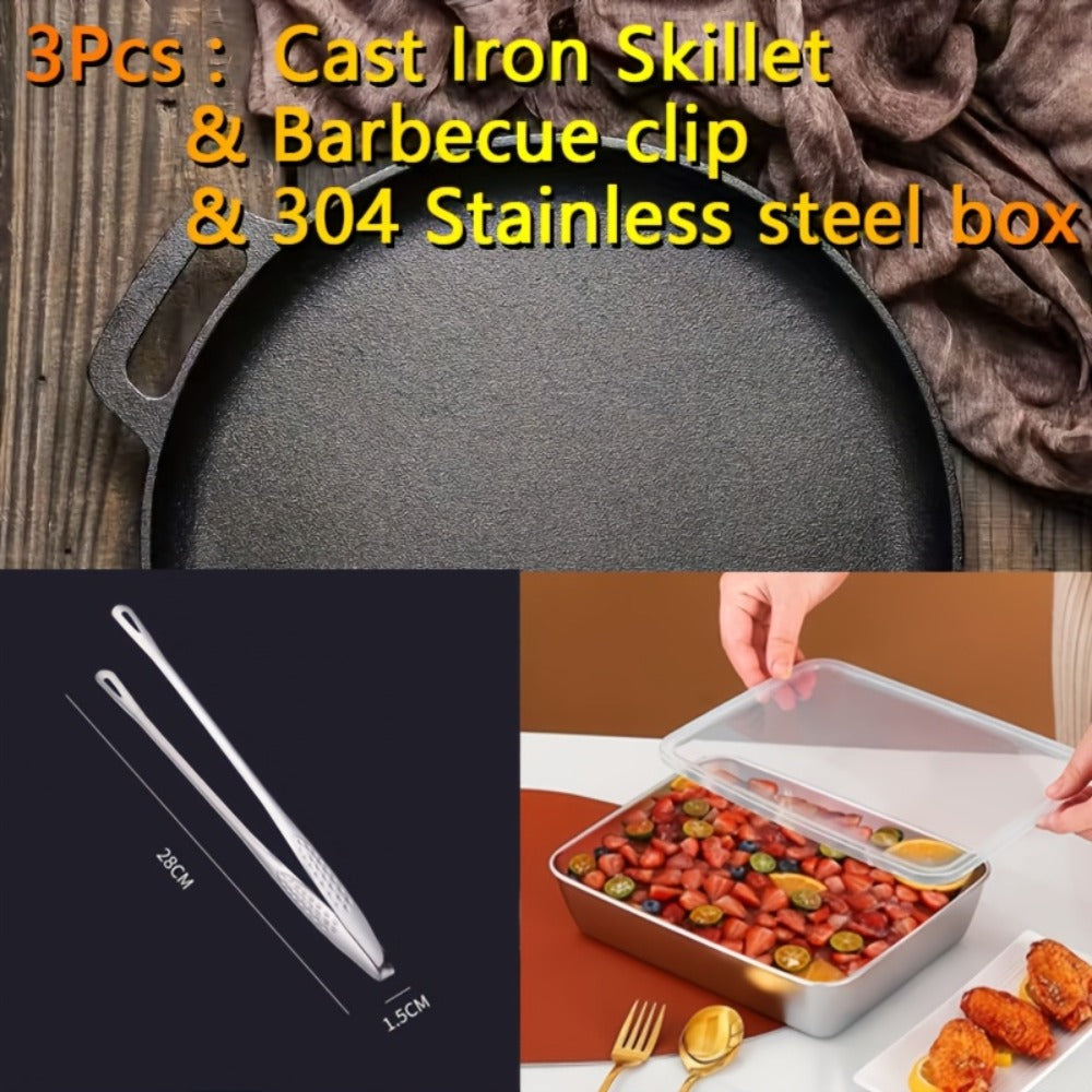 Pre-Seasoned Cast Iron Skillet Set 2 & 3 Piece ¨C Non-Stick Durable Even-Heating Pan for Pizza, BBQ & Pancakes | Oven, Stovetop, Grill & Campfire Safe Versatile Home & Outdoor Cooking Cookware