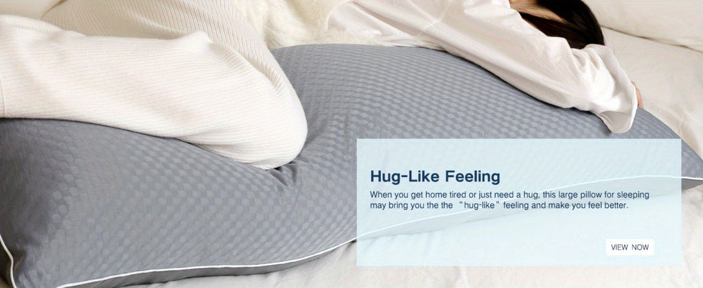 Body Pillow for Adults Full Body Support - Memory Foam Shredded Fill, Washable Pillowcase, 20x54 Inch, White & Grey