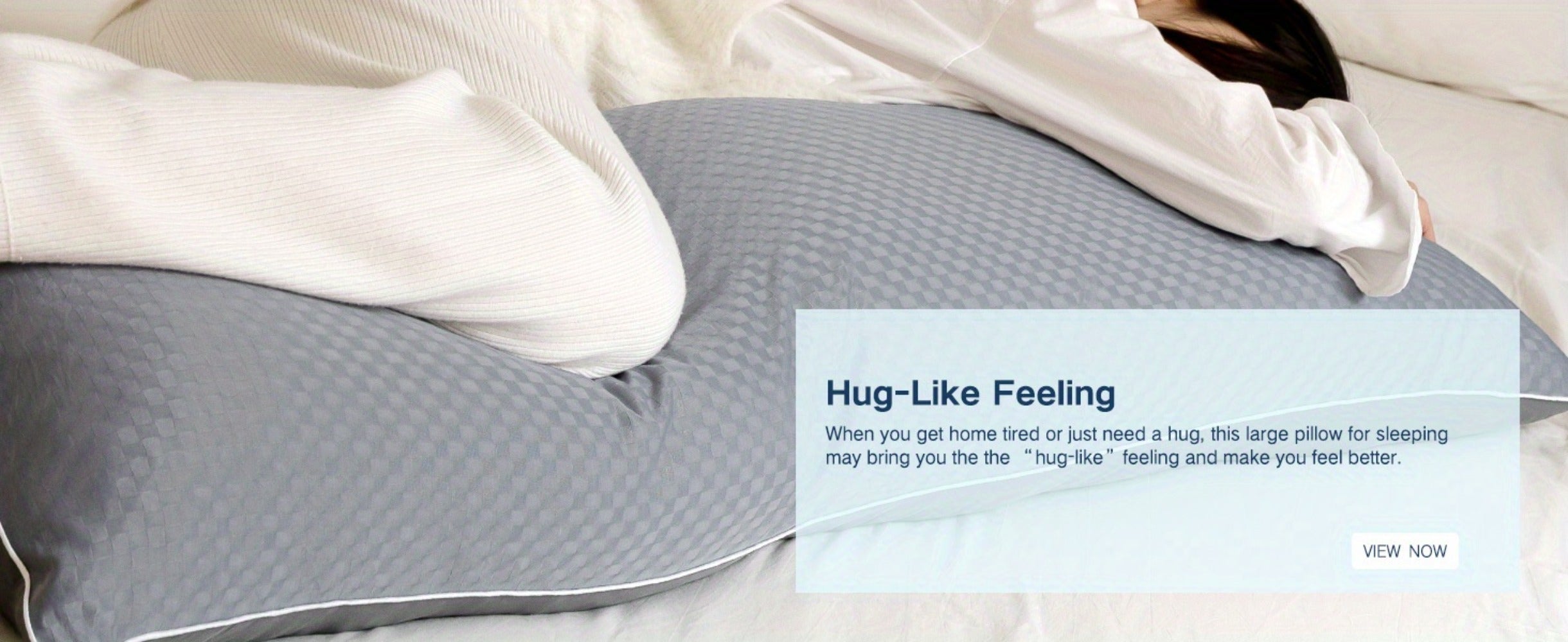 Body Pillow for Adults Full Body Support - Memory Foam Shredded Fill, Washable Pillowcase, 20x54 Inch, White & Grey