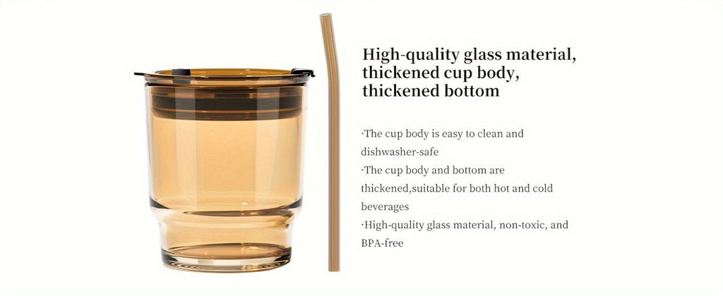 Glass Coffee Cup with Straw 14 Oz ¨C BPA-Free Glass Travel Mug & Water Bottle for Men & Women ¨C Tumbler for Coffee, Juice & Office Use ¨C Easy to Clean ¨C Brown & Dark Green