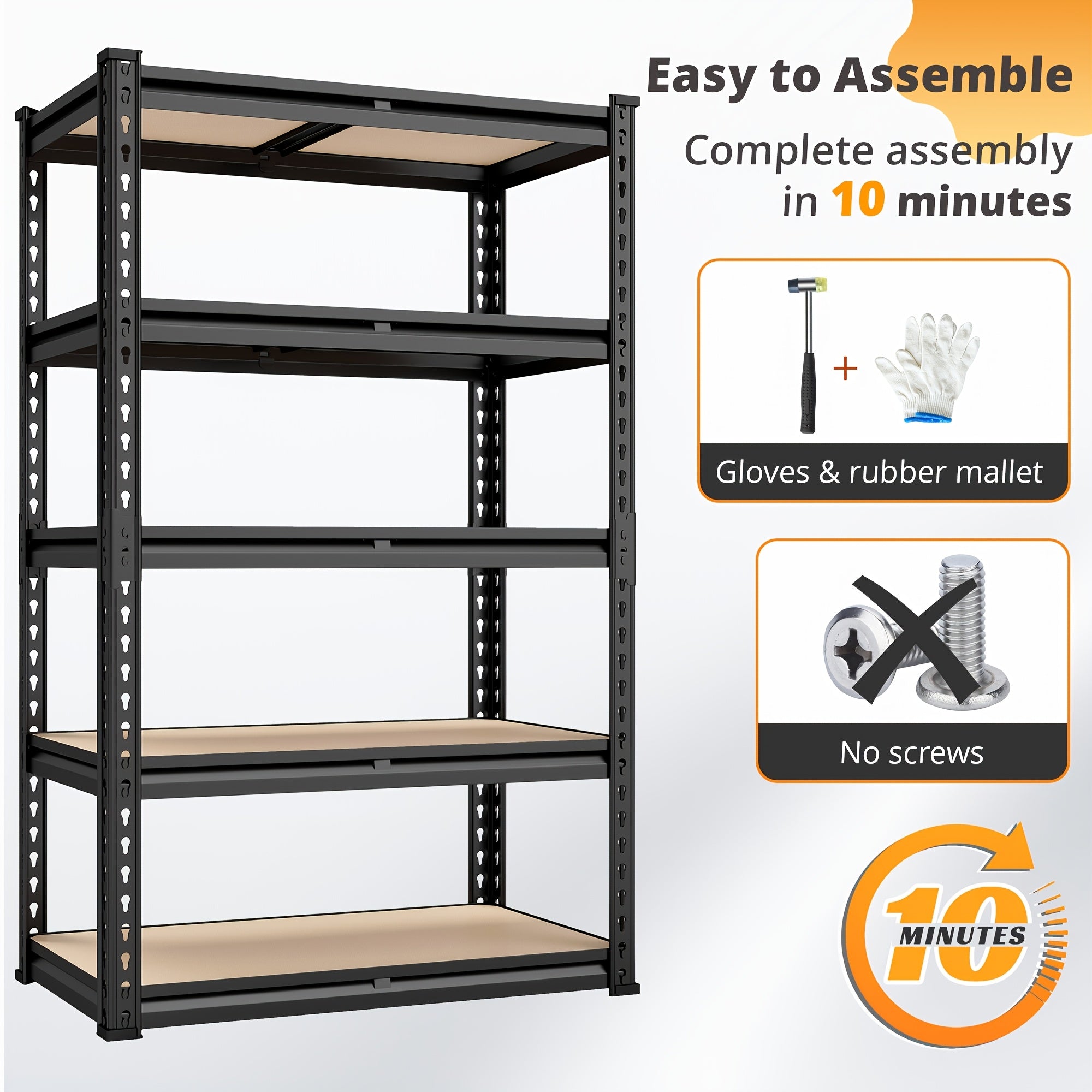 5-Tier Heavy Duty Garage Shelving Unit 2000LBS ¨C Metal & Wood Storage Shelves, Adjustable Utility Rack for Garage, Basement, Pantry, Warehouse, Kitchen & Office, Tool-Free Assembly, Black