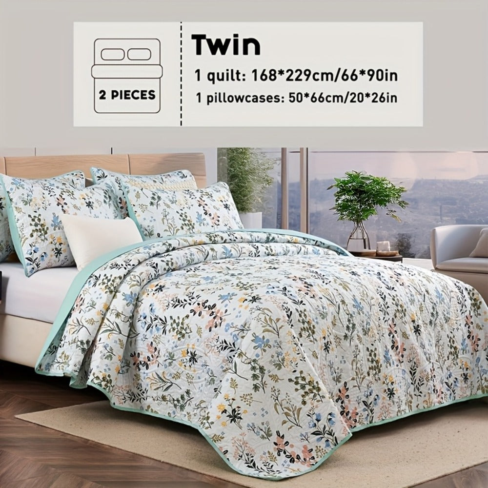 Reversible Floral Comforter Quilt Set ¨C Soft Microfiber Botanical Bedding, Twin Full Queen King, All Seasons ¨C White, Blue, Pink & More