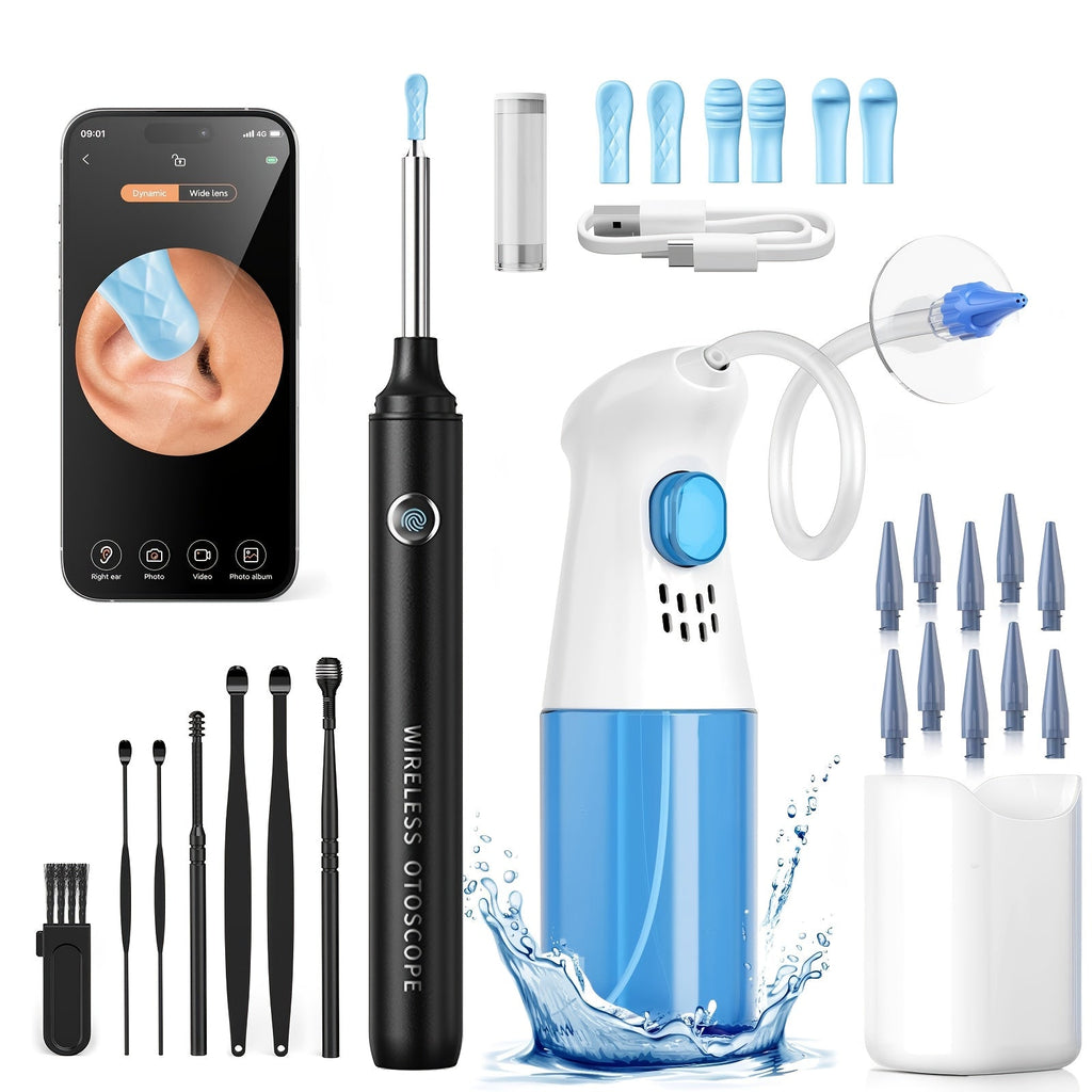Ear Wax Removal Tool Set 2-in-1 WiFi Visual Ear Washer and Ear Scoop ¨C 1080P HD Camera Ear Cleaning Kit for Effective Earwax Buildup Removal, Smartphone Compatible Home Ear Care