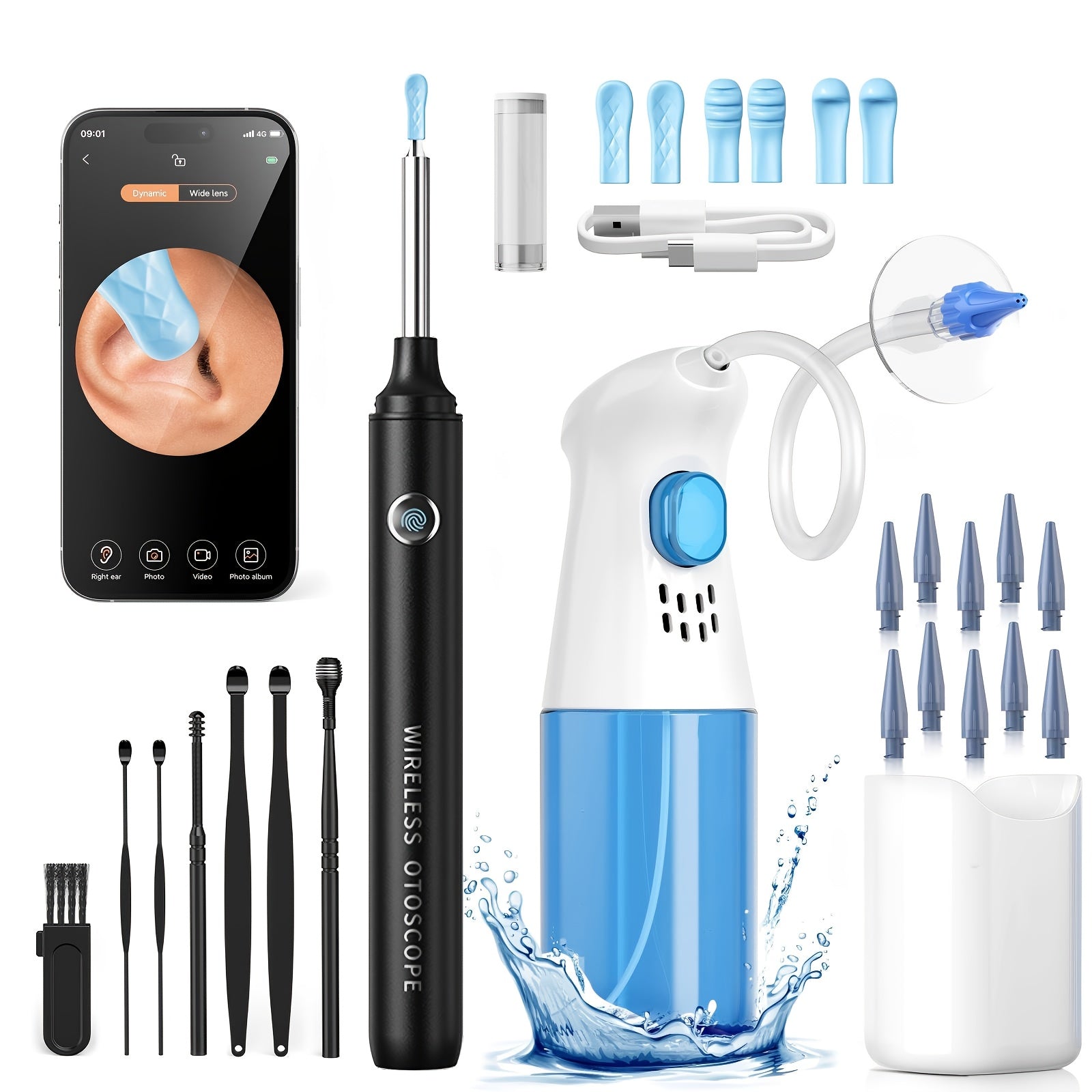 Ear Wax Removal Tool Set 2-in-1 WiFi Visual Ear Washer and Ear Scoop ¨C 1080P HD Camera Ear Cleaning Kit for Effective Earwax Buildup Removal, Smartphone Compatible Home Ear Care