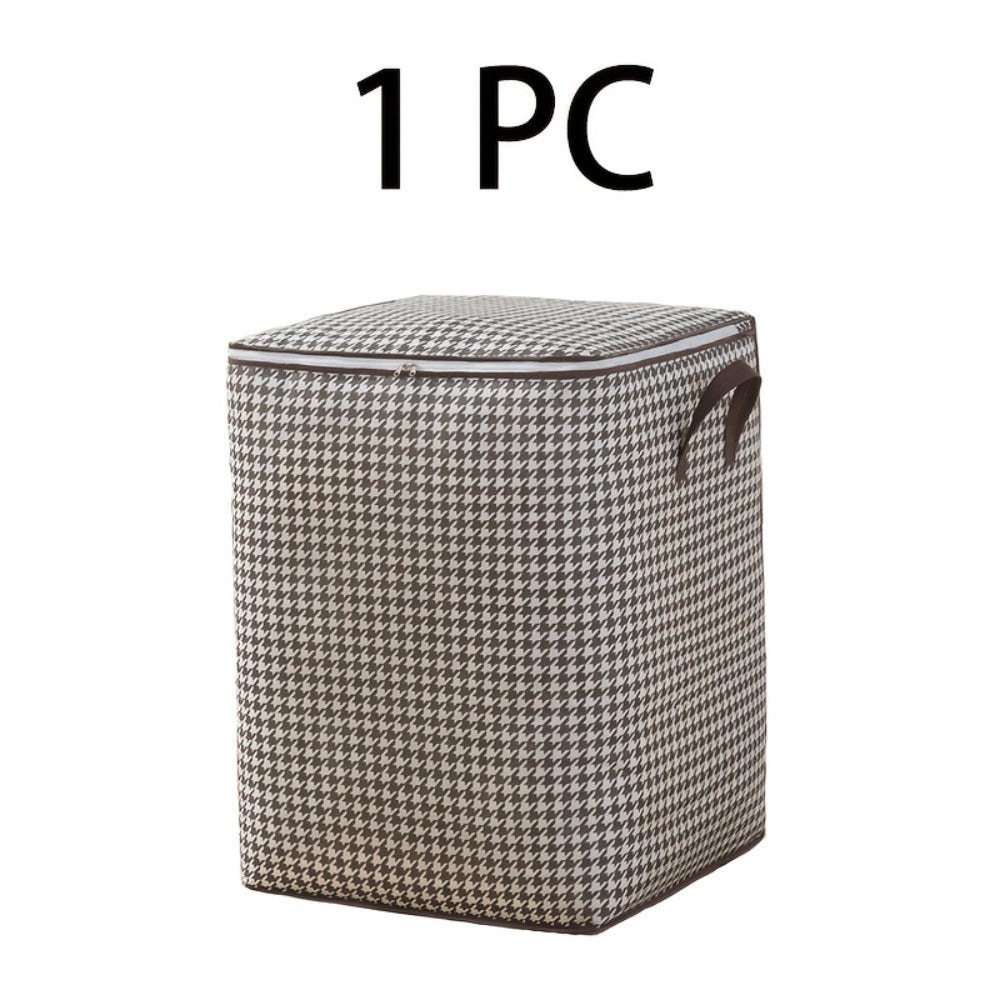 Large Storage Bags Houndstooth Non-Woven Fabric Organizer with Double Zipper & Handles ¨C 160L/180L Dustproof Foldable Storage Box for Bedroom, Closet, Moving, Travel & Dorm, 1pc or 3pcs Set