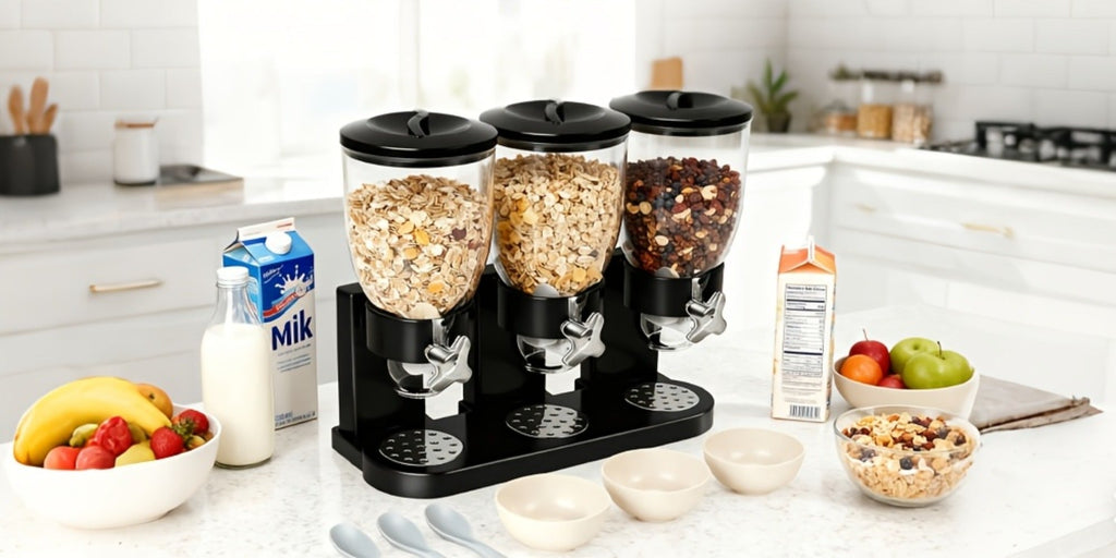 Dry Food Dispenser & Candy Organizer with Spoon Bowl Lid ¨C Countertop Snack Container for Pantry Kitchen 17.5 Oz