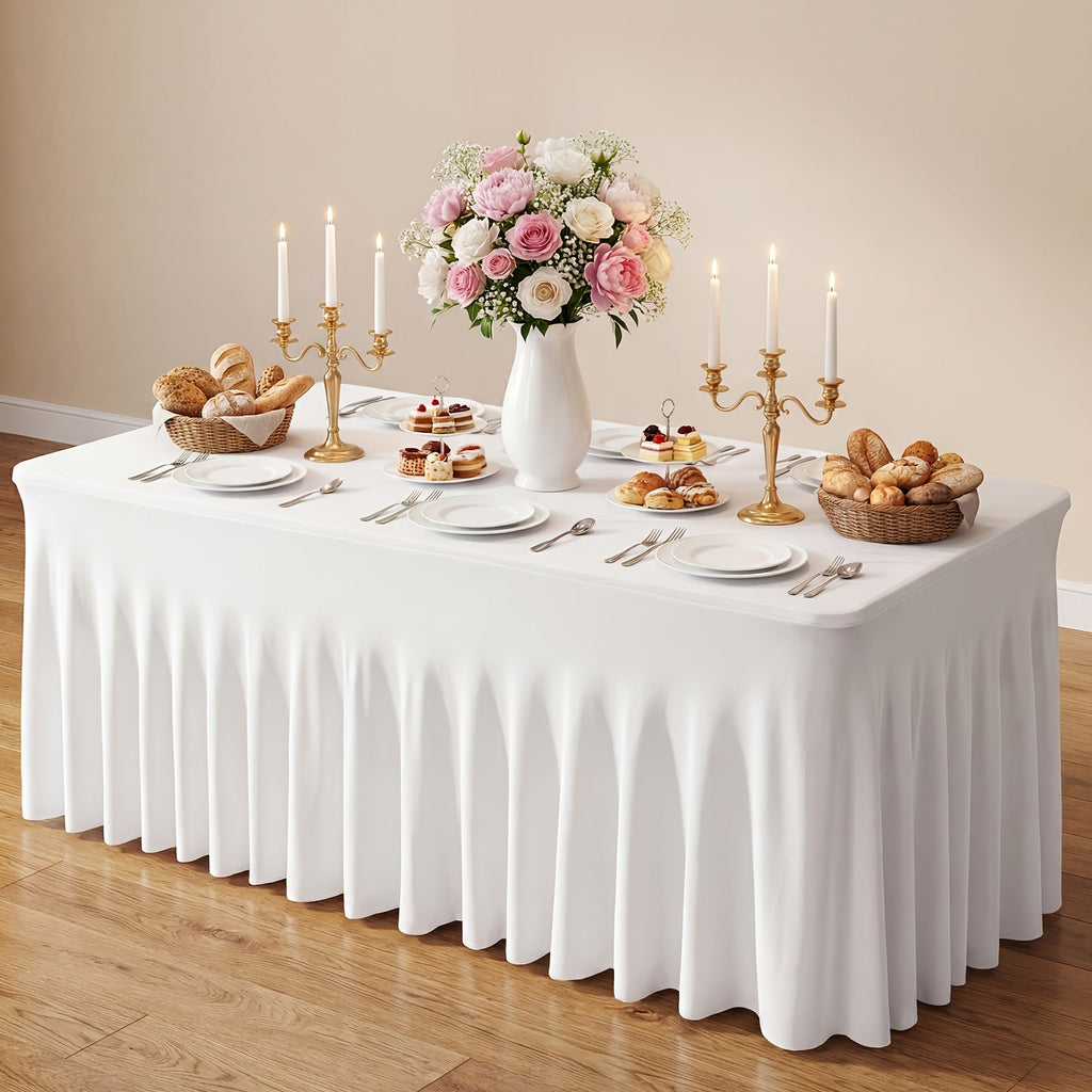 Table Skirts Tulle Table Cloth Rectangle 4ft 6ft Black White Non-Woven Fabric Table Skirt for Birthday Party Graduation Wedding Family Dinner Christmas Holiday Decoration