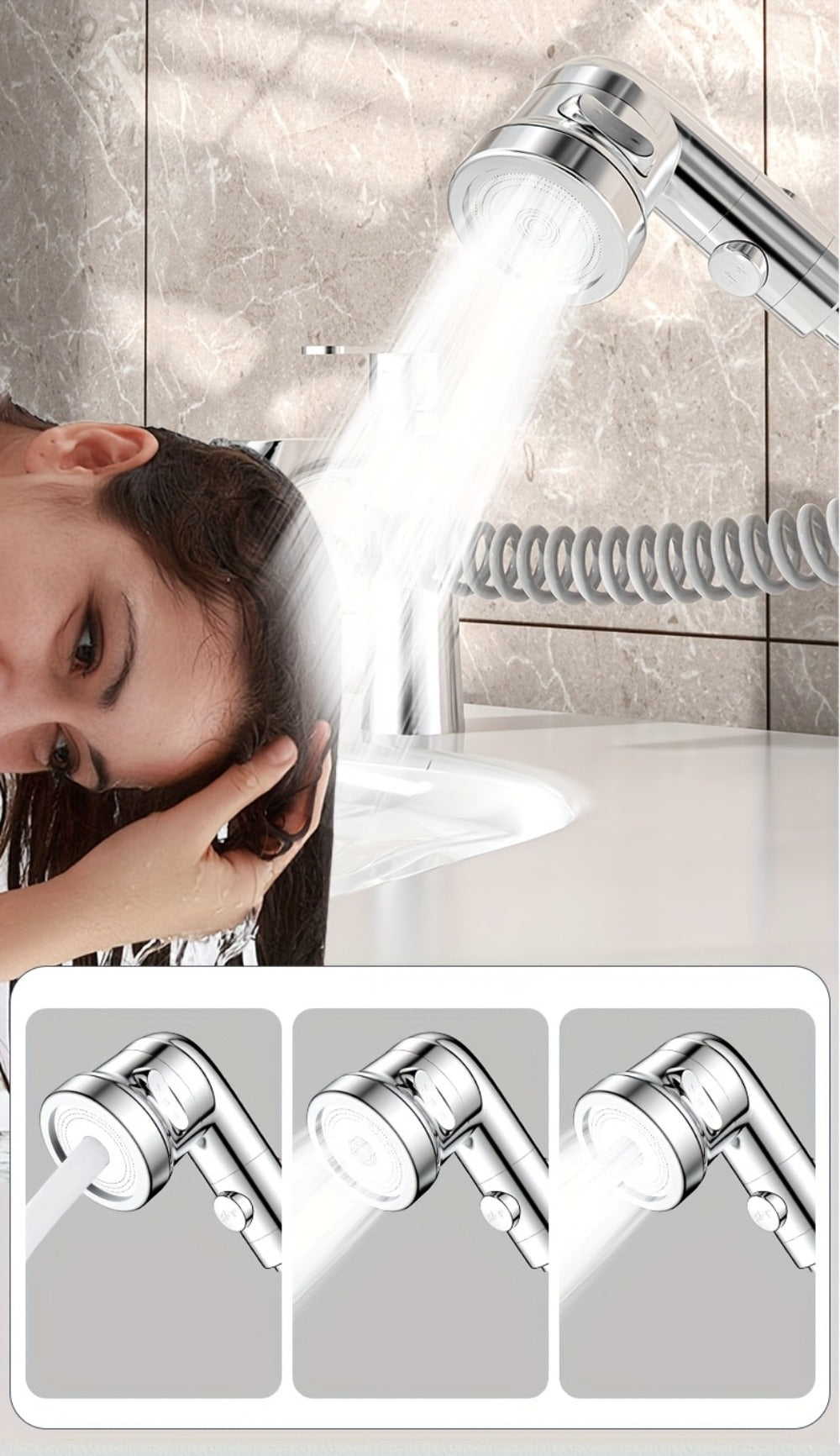 Faucet Extender Pull-Out Retractable Showerhead for Washbasin - Hot & Cold Compatible Hair Washing Sink Sprayer, Basin Extension Attachment for Bathroom Sink, 1-Speed & 3-Speed Options