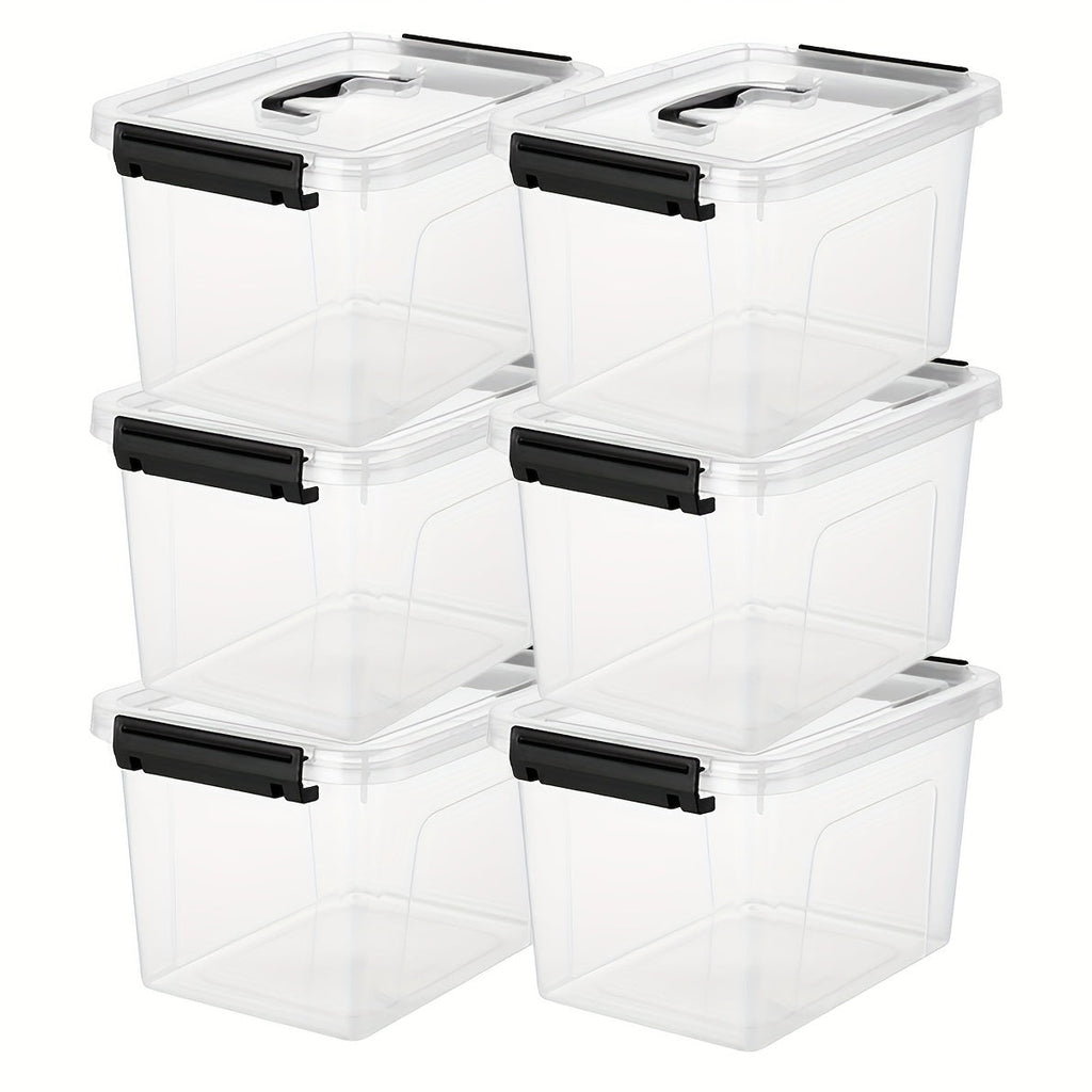 6-Pack Clear Storage Bins with Lids & Latch Handle, Stackable Plastic Containers 6-Liter