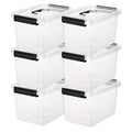 6-Pack Clear Storage Bins with Lids & Latch Handle, Stackable Plastic Containers 6-Liter
