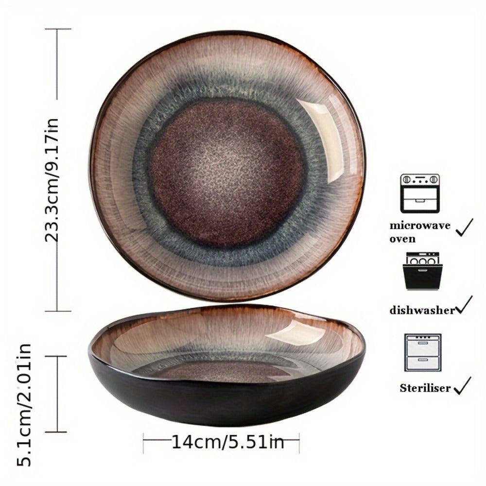 Irregular Deep Dish Ceramic Plate | Artisan Handcrafted Salad Soup Bowl Dish | Unique Edge Design | Dishwasher Safe Tableware for Family Dining