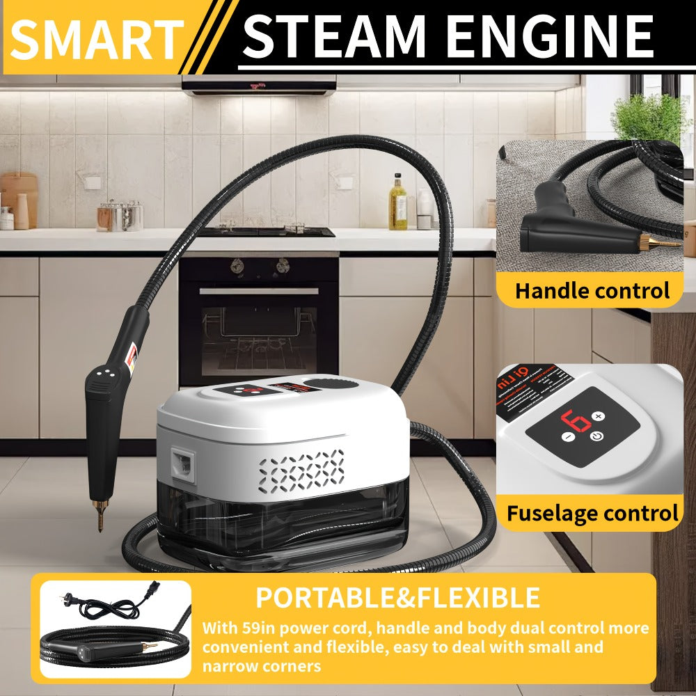 Carpet Steam Cleaner Handheld with LCD Display 1200ml Tank Gear Switch High Temperature for Kitchen Sofa Floor Tile Grout Home
