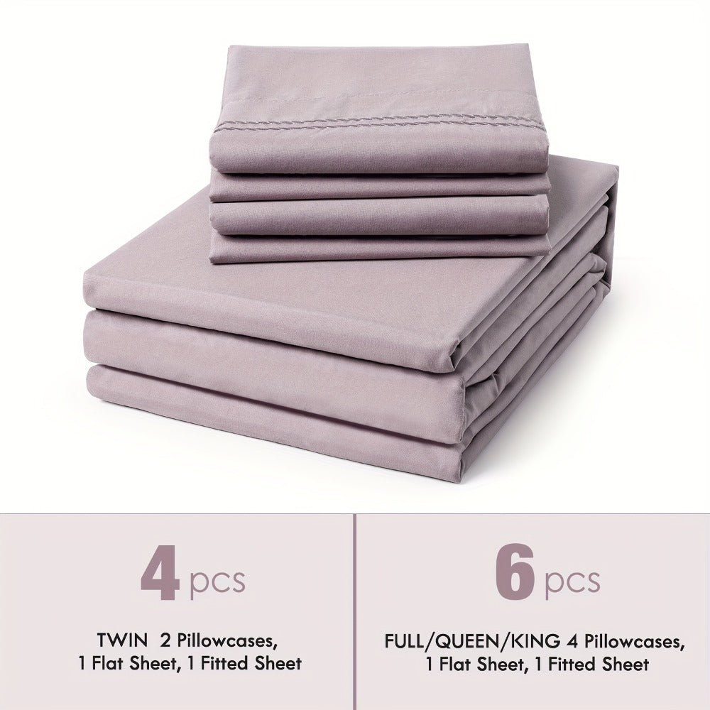Bed Sheet Set Deep Pocket Soft Microfiber - Fitted Sheet Flat Sheet & Pillowcases Twin Full Queen King - Cooling Breathable Fade Resistant Sheets for Daily Use Dorms Guest Rooms