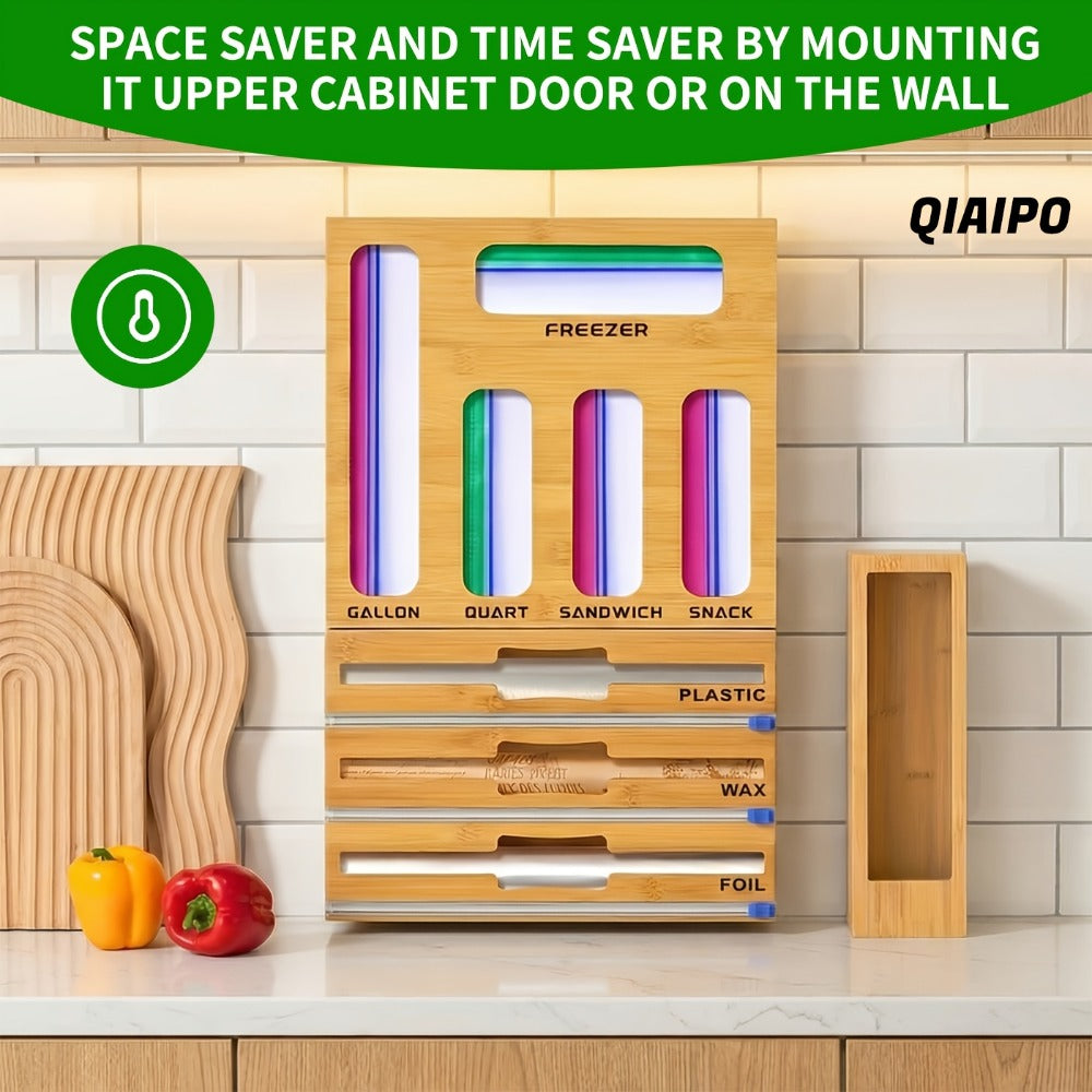 Bag Organizer Box 9-in-1 Kitchen Wrap & Foil Drawer Organizer, Compatible with Gallon Quart Sandwich Snack Bags, Easy to Use and Clean, Space-Saving Kitchen Storage Solution