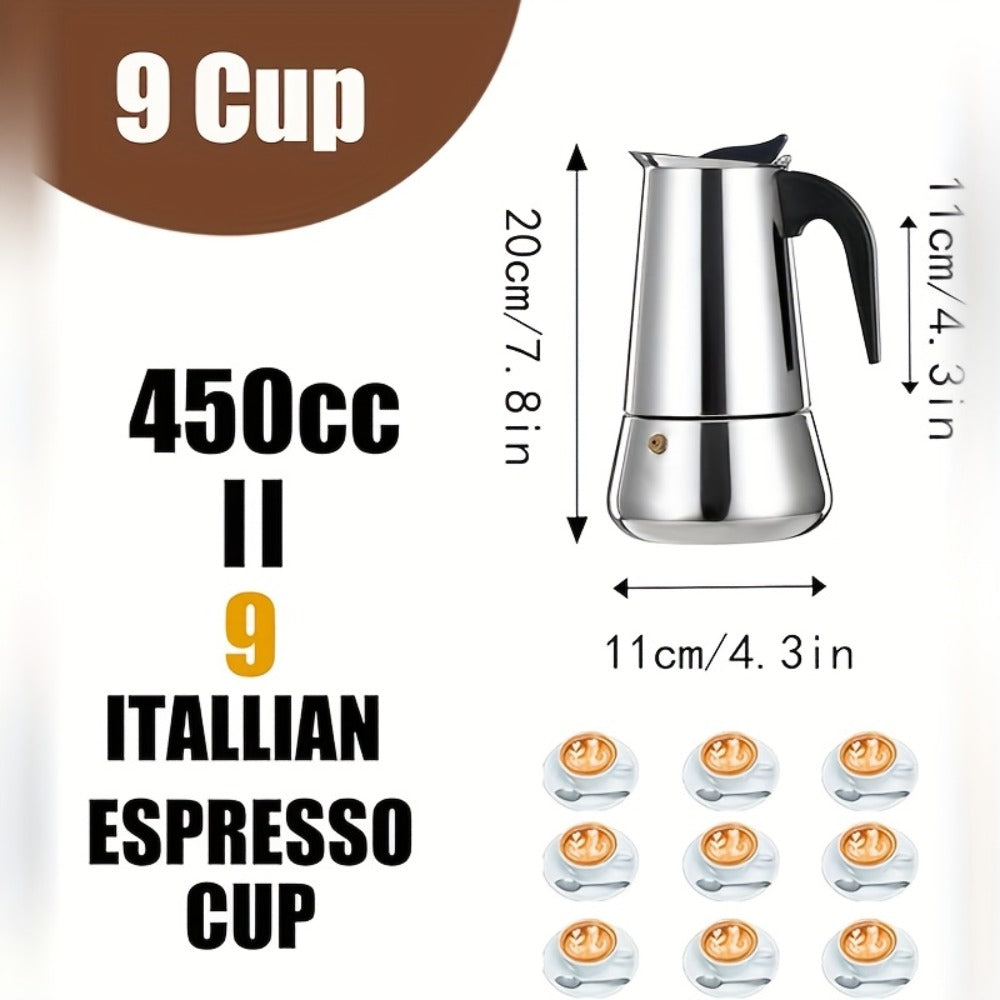 Moka Pot Stovetop Espresso Maker Stainless Steel Induction Compatible 2 4 6 9 12 Cup Italian Coffee Maker with Reusable Filter for Cuban Greek Coffee