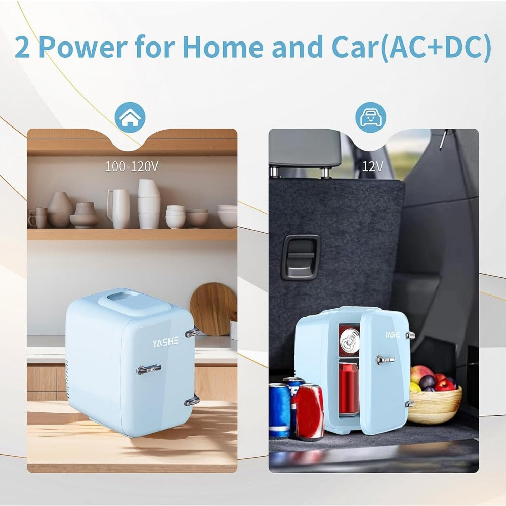 Mini Fridge 4 Liter 6 Cans - Thermoelectric Cooler and Warmer, 110V AC & 12V DC Portable Small Refrigerator for Bedroom, Office, Dorm, Car & Camping, Quiet 25dB Personal Mini Fridge 6 Colors