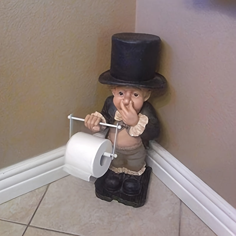 Paper Towel Holder Funny Toilet Butler Statue - Novelty Resin Bathroom Decor Figurine, Freestanding & Wall Hanging, Painted Finish, Unique Housewarming Christmas Halloween Gift for Bathroom