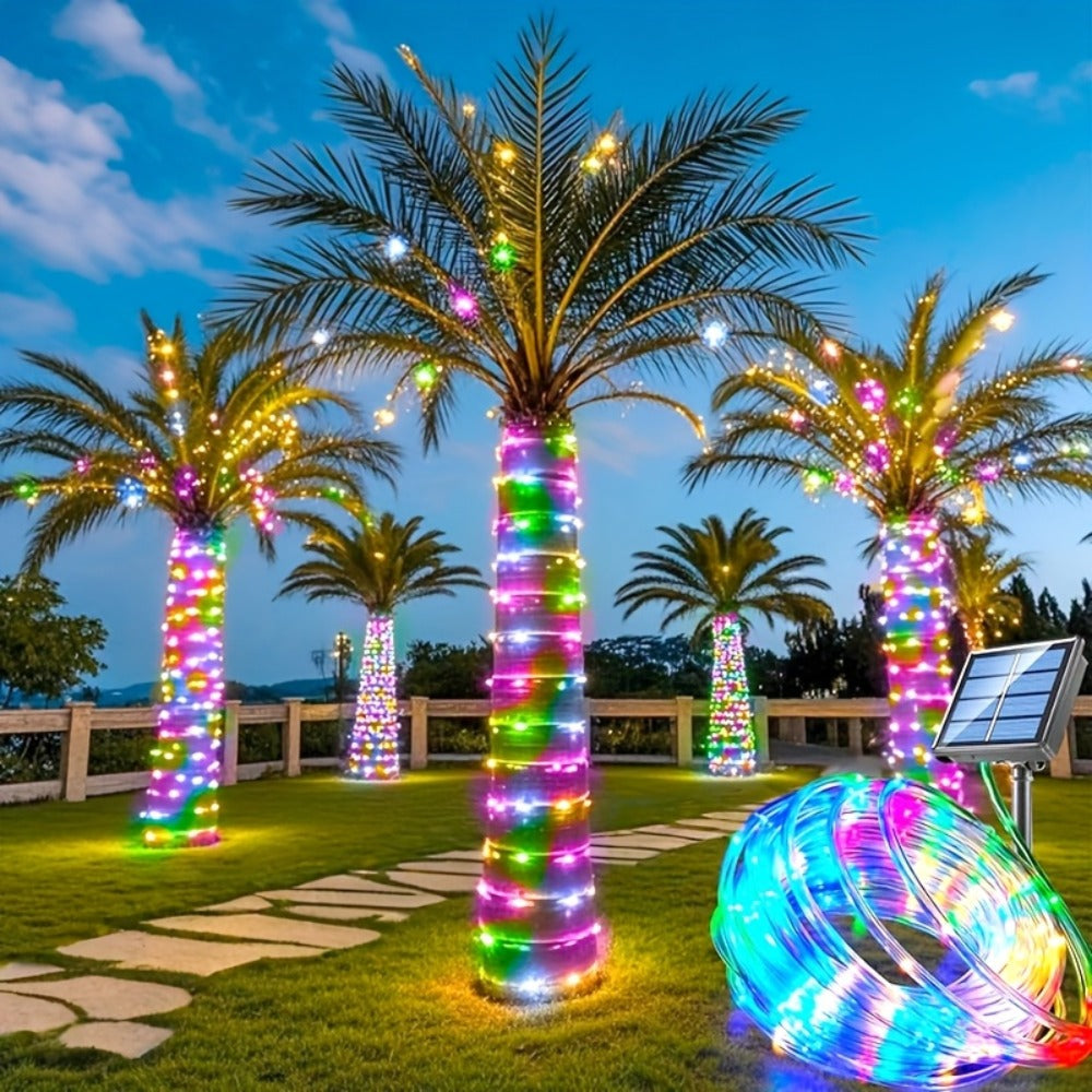 Solar Rope Lights Outdoor 33FT 100LED RGB ¨C 8 Modes IP65 Waterproof String Lights for Garden, Patio, Party & Holiday Decor