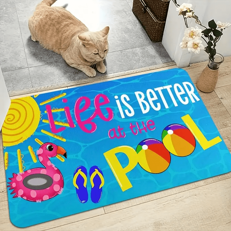 Pool Beach Welcome Mat Life Is Better at the Pool Non-Slip Floor Mat 18x30 inch Indoor Outdoor Rug