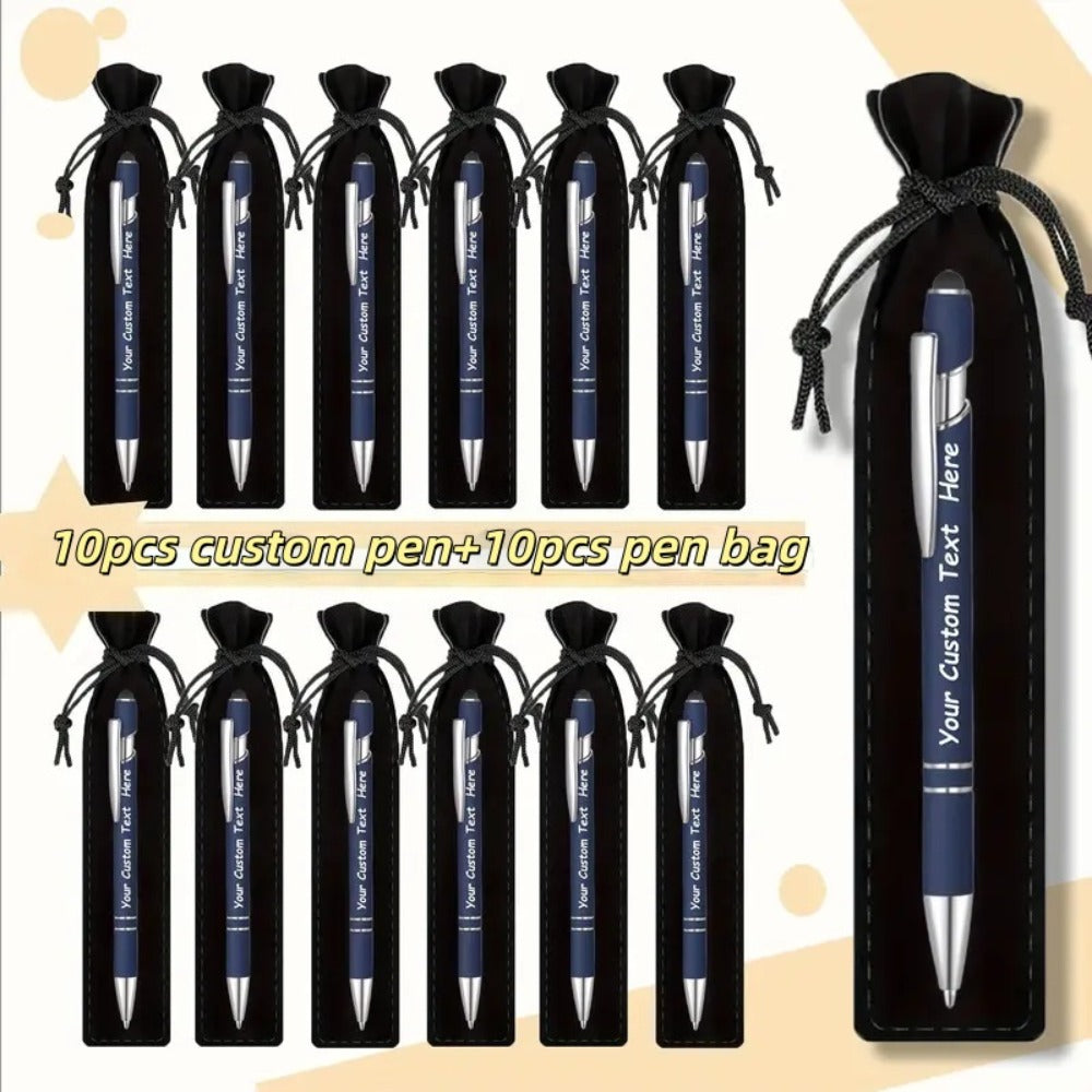 Custom Ballpoint Pens with Pencil Pouch Bulk Set ¨C Personalized Ballpoint Pen Pack for Corporate Gifts, School Supplies, Office Promotions | 20/30/80 PCS Customized Pen & Bag Bundle