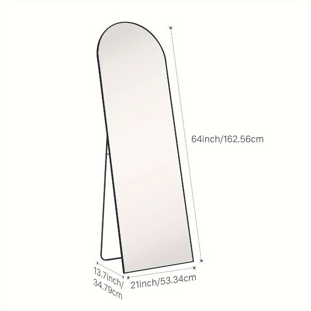 Full Length Floor Mirror with Stand ¨C Arched & Rectangular Full Body Mirror, Aluminum Alloy Frame, Shatter-Proof Nano Glass, Bedroom Living Room Cloakroom Wall Leaning Mirror