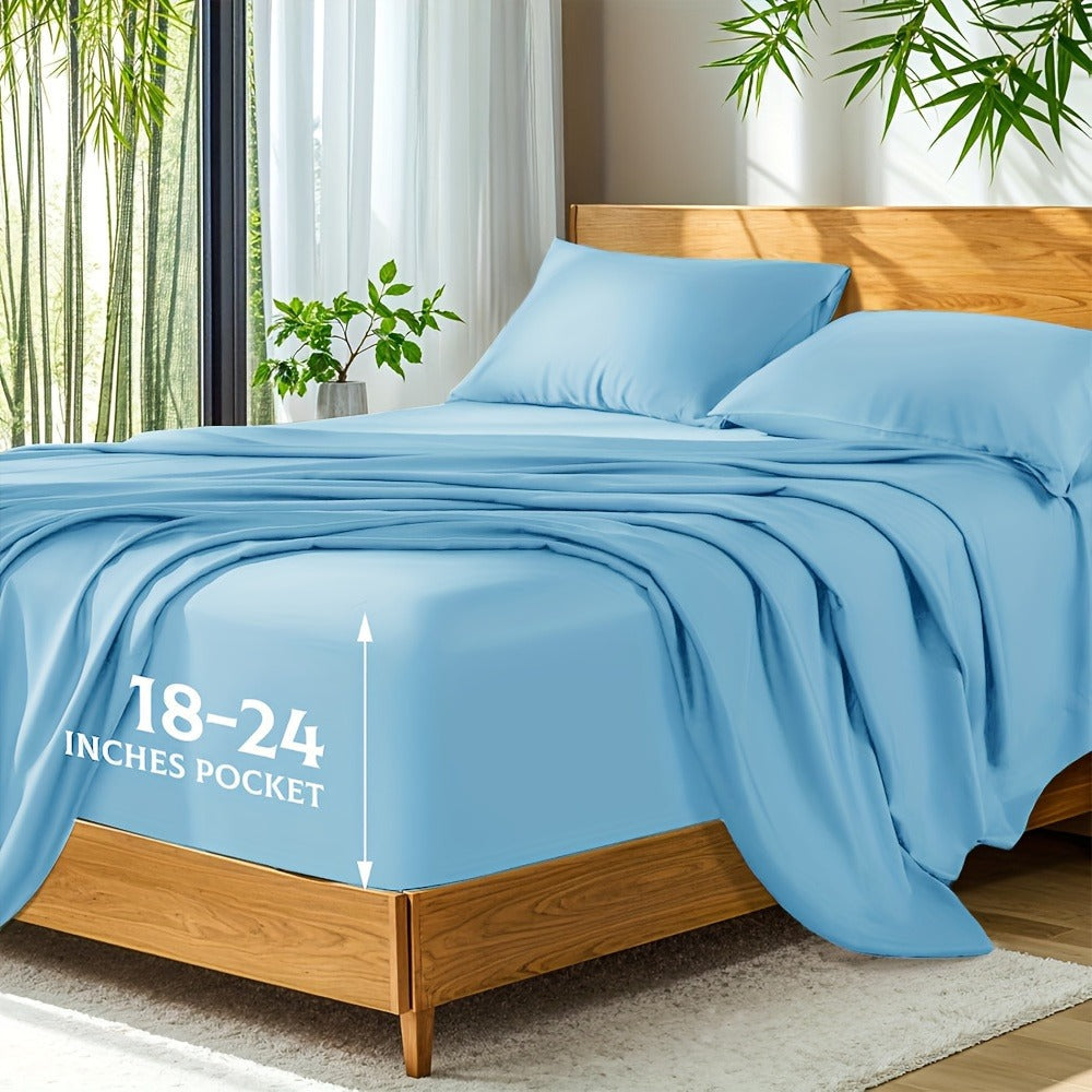 Bamboo Bed Sheets Set Twin Full Queen King ¨C Cooling Breathable Viscose Fitted Sheet for Hot Sleepers Hotel Luxury Deep Pocket Bedding 13 Colors Available