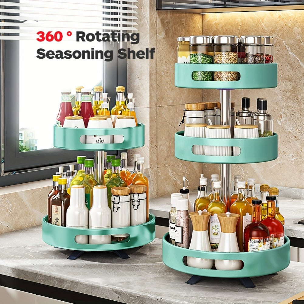 Rotating Spice Rack Double Layer Stainless Steel Countertop Corner Seasoning Storage Organizer for Kitchen Pantry Cabinet Green Silver White Black