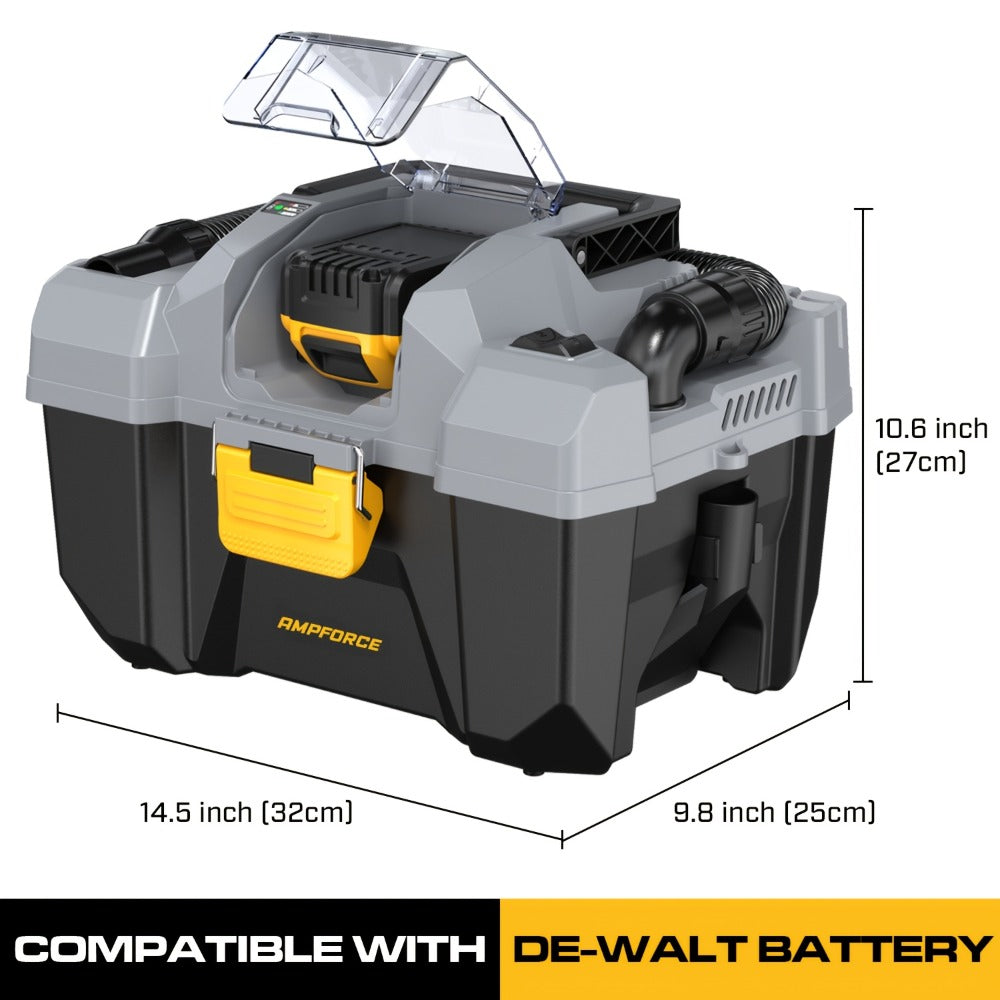 Cordless Wet Dry Vacuum 20V 2 Gallon - Powerful Suction Compatible with DeWalt 20V Batteries Long Hose 4 Nozzles Replacement Cartridge | Tool Only | Home Car Workshop Garage Cleaning
