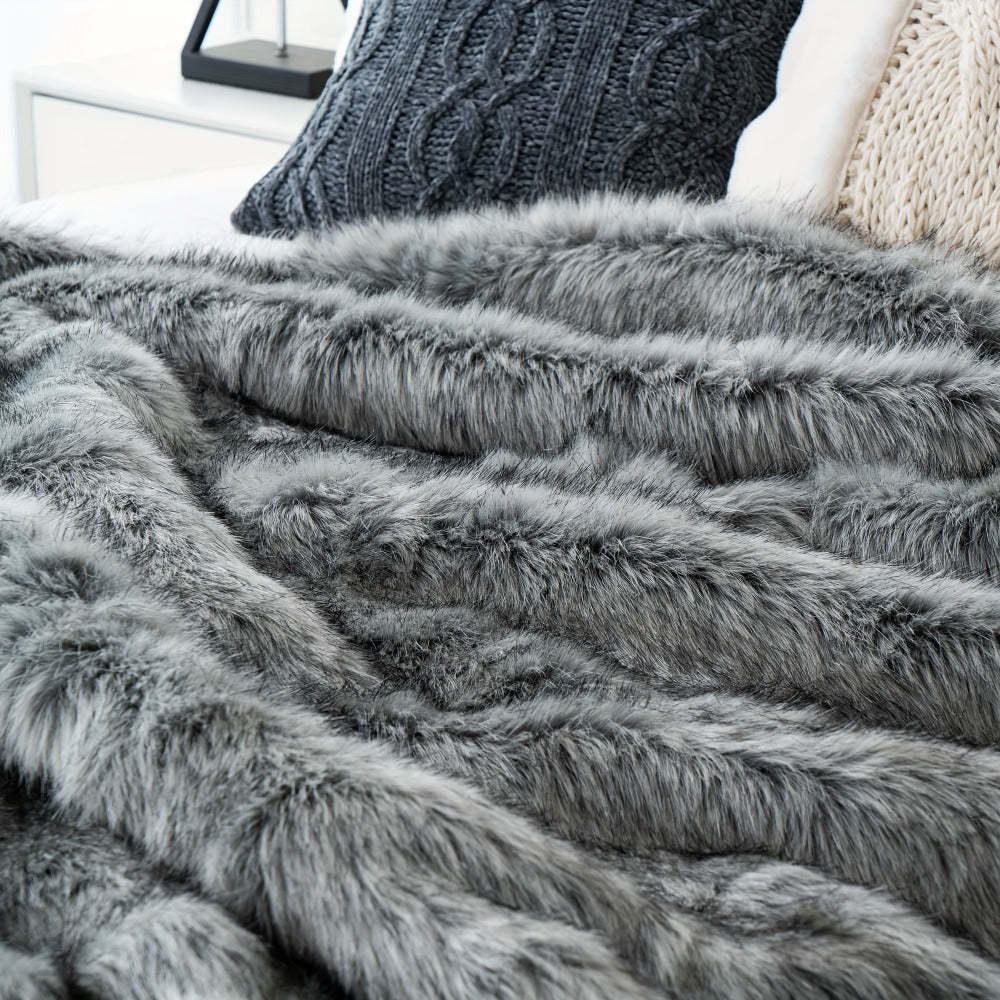 Long Hair Fluffy Reversible Plush Velvet Throw Blanket ¨C 300-350gsm Soft Elegant Throw for Couch & Bed, 6 Colors, 2 Sizes