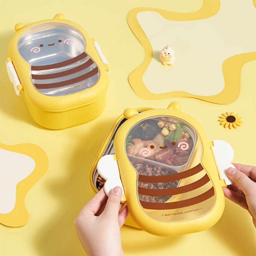 Cute Bee Lunch Box Stainless Steel ¨C 304 Food Grade 2-Compartment Bento Box with Bee-Themed Lid for Kids, School, Office & Picnic ¨C Lightweight Leakproof Lunchbox Gift