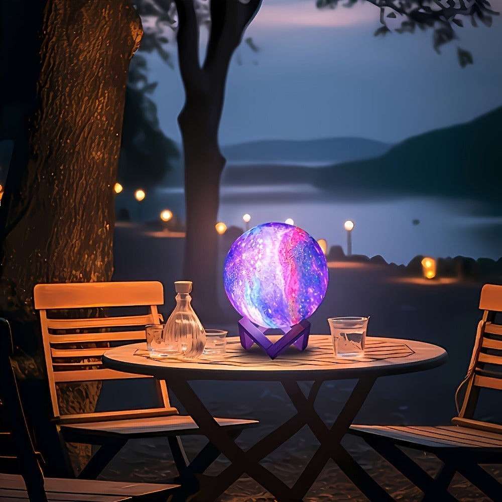 Moon Lamp 128 Colors Ball LED Night Light with Wooden Bracket, USB Plug-in, Remote Control & Infrared Sensor, 5.9 Inch Color Changing Globe Lamp for Bedroom, Living Room, Cafe, Office Decor
