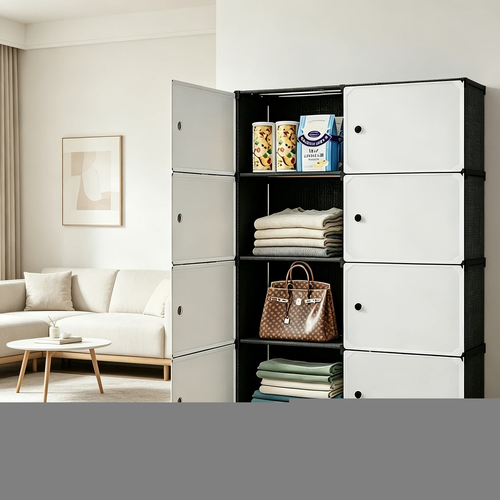 Modular Storage Cabinet with Magnetic Door, 3-Tier & 4-Tier Closet Organizer, Large Capacity Wardrobe Storage Unit, Dust-Proof Odor-Free Stackable Shelves, Easy Assembly for Bedroom Dorm Apartment Living Room