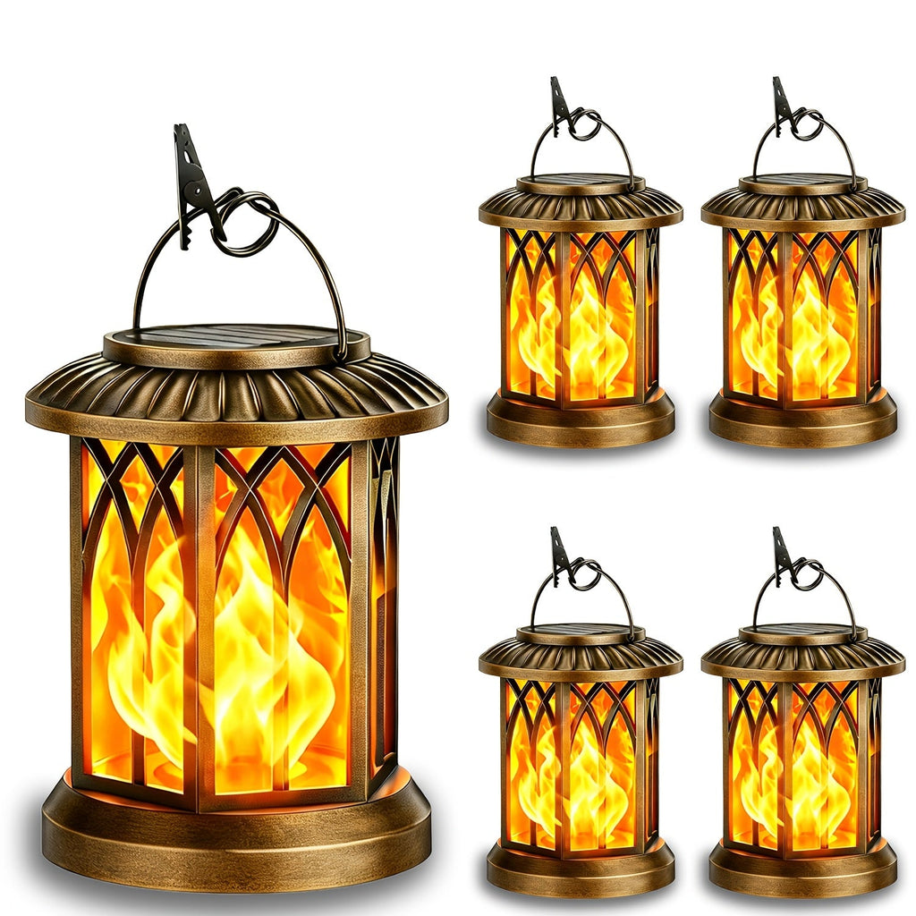 Solar Lantern Outdoor Hanging Lights Flickering Flame IPX5 Waterproof Auto On/Off 12Hrs Garden Yard Patio Decor Classic Black Antiqued Bronze 2 or 4 Pack