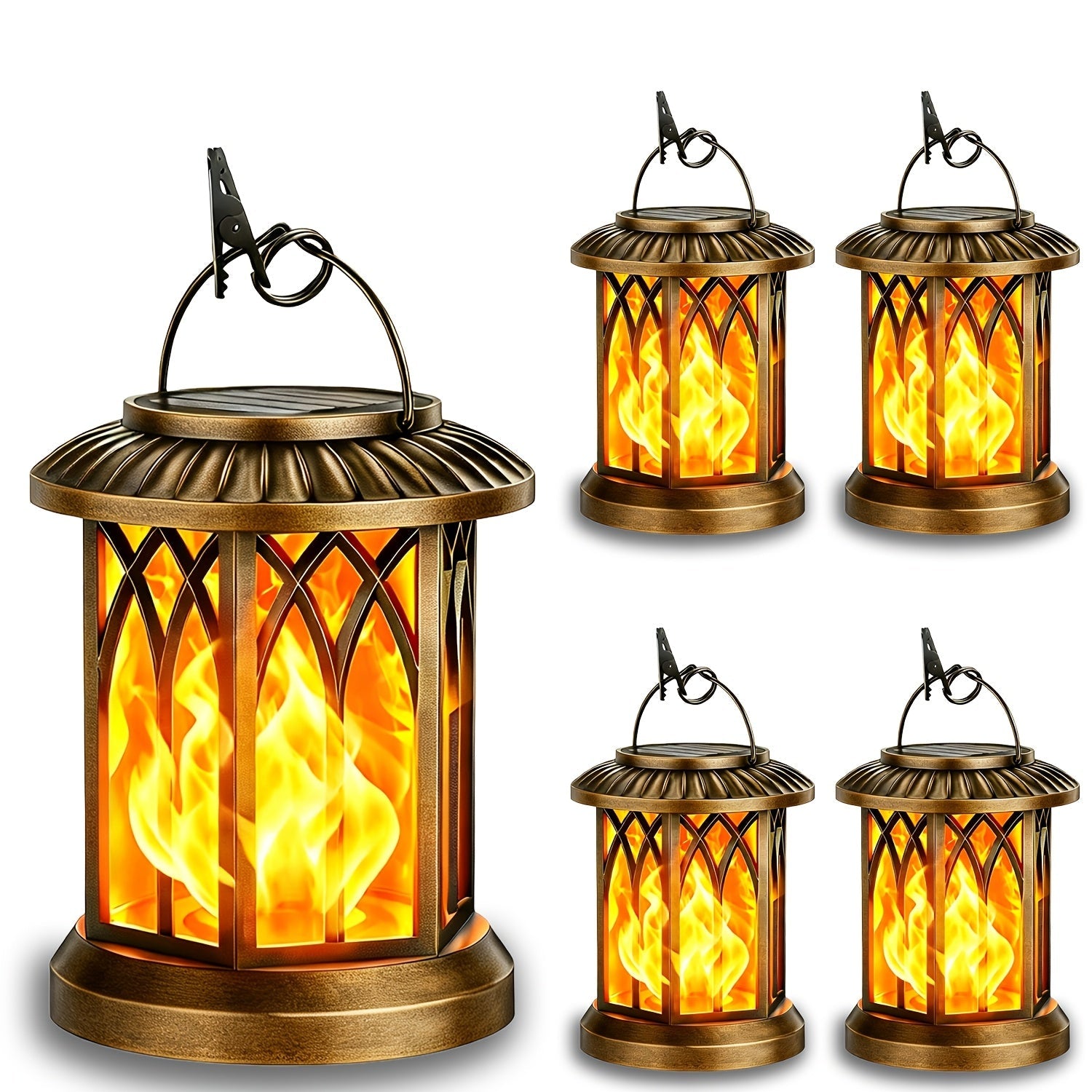 Solar Lantern Outdoor Hanging Lights Flickering Flame IPX5 Waterproof Auto On/Off 12Hrs Garden Yard Patio Decor Classic Black Antiqued Bronze 2 or 4 Pack