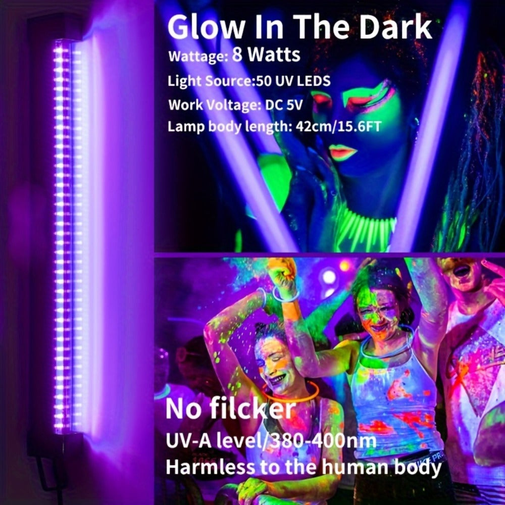 UV Black Light Strip USB LED ¨C 32cm / 12.6ft Portable Magnetic Black Light Tube for Halloween Party, Fluorescent Tapestry, Body Paint, Posters, Christmas & Cabinet Lighting (3-Pack / 4-Pack)