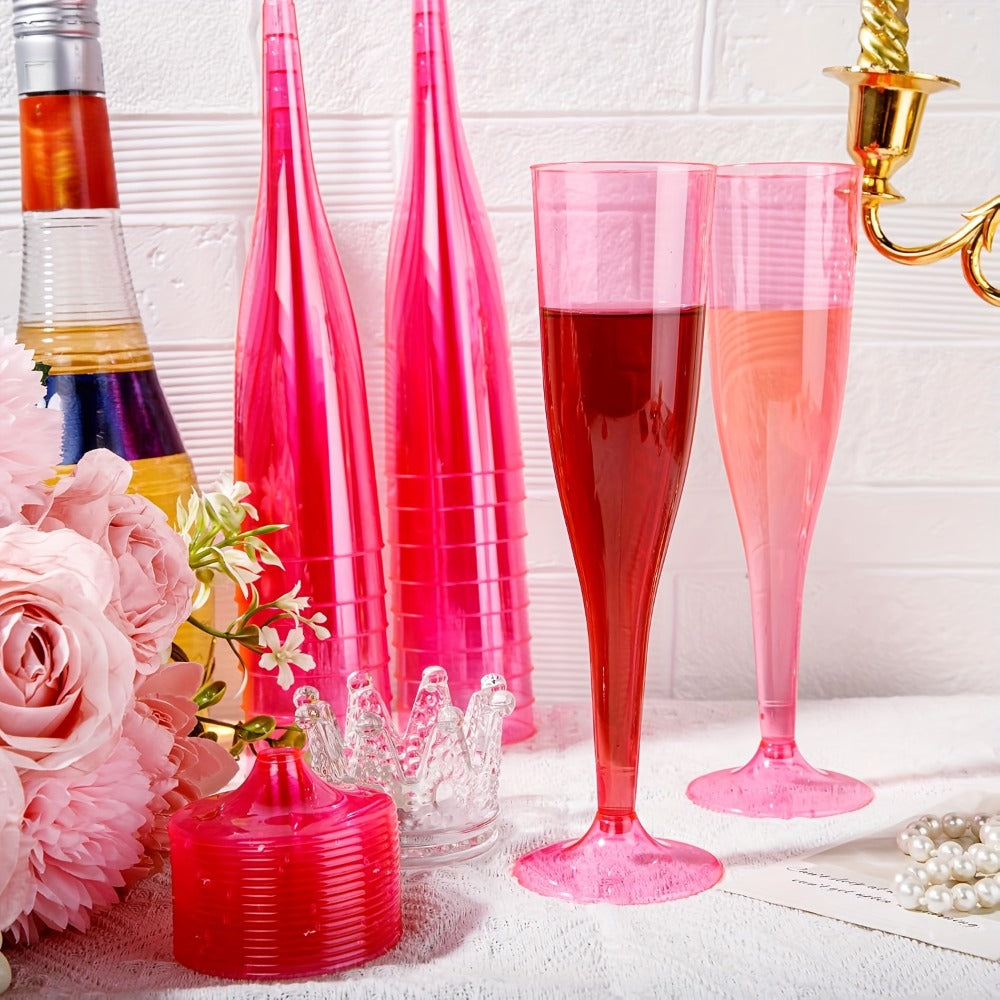 Pink Plastic Champagne Glasses Disposable 25 50 Pack ¨C BPA-Free PS Mimosa Cups Pink Plastic Wine Glasses for Wedding Bridal Shower Cocktail Party Outdoor Events
