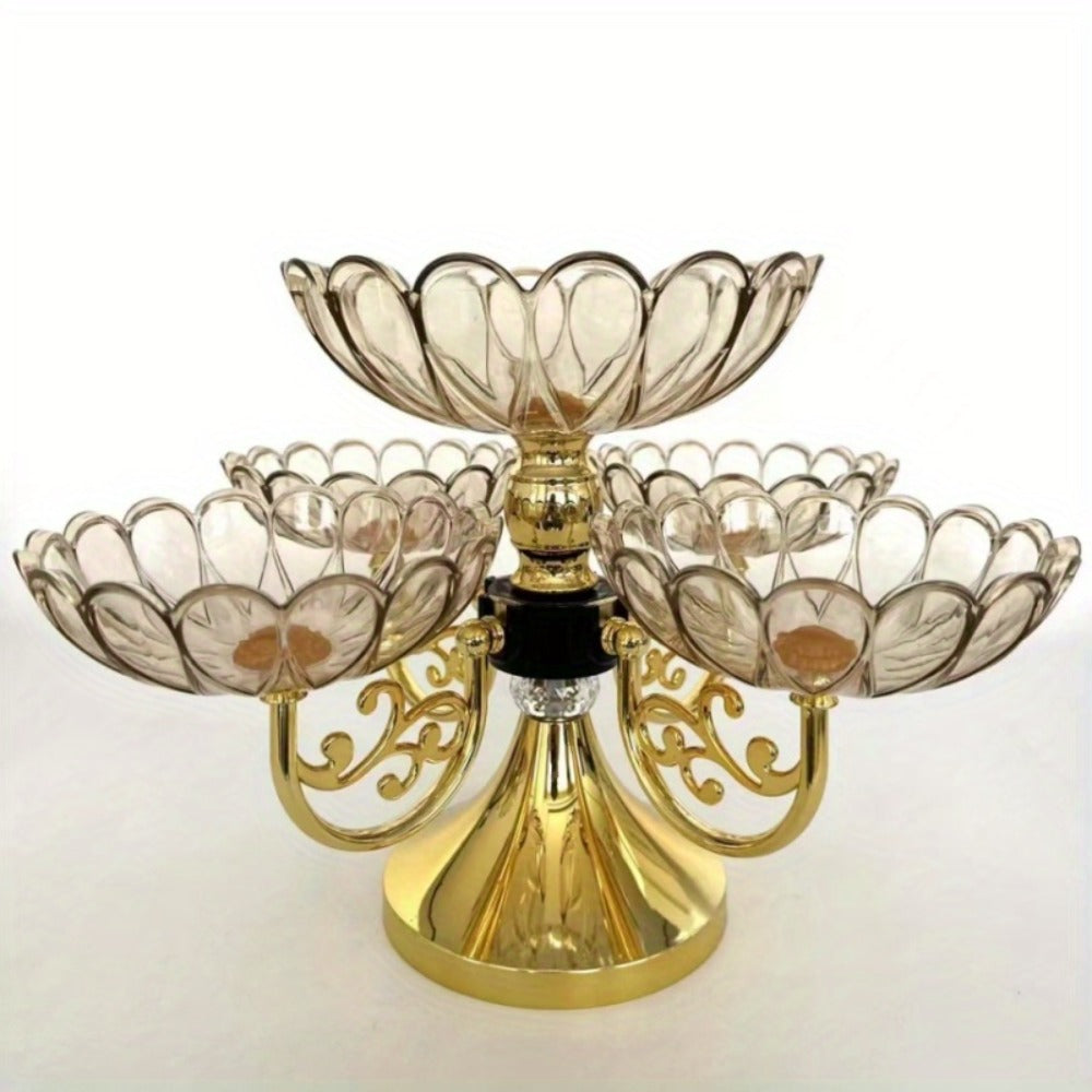Crystal Rotating Fruit Plate Set 5-Tier ¨C Luxury Round Multi-Layer Snack Candy Dish Bowl for Living Room Coffee Table Home Decor European Style Elegant Dessert Display Centerpiece Gift