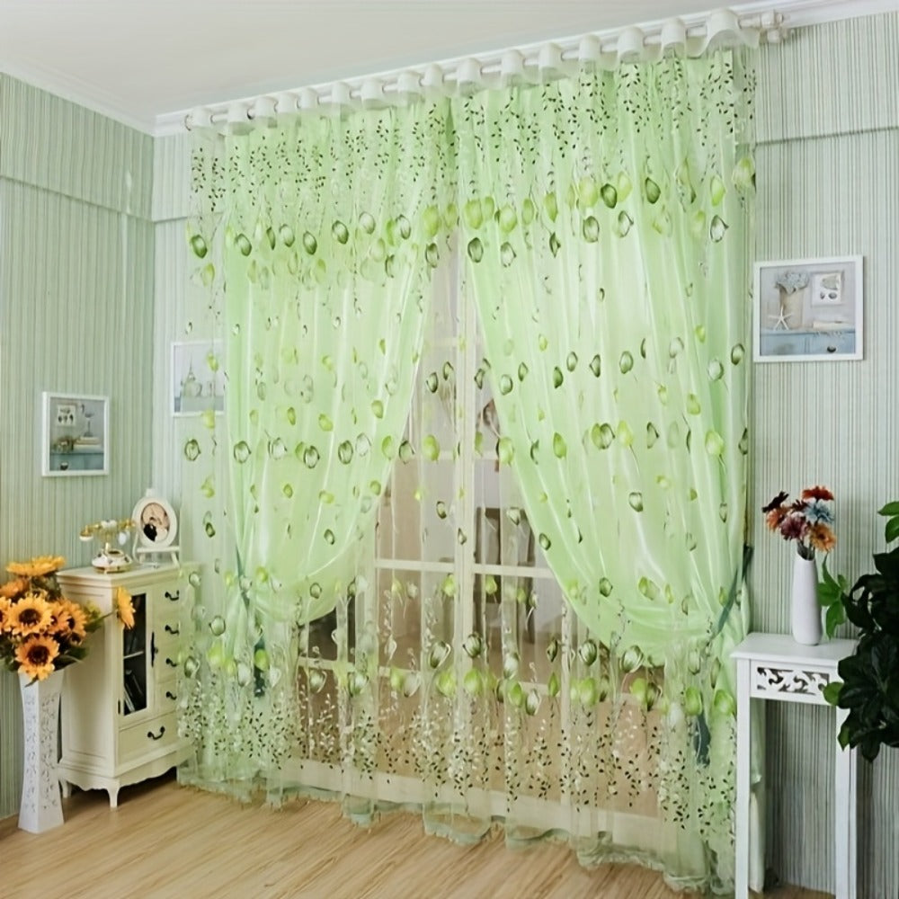 Sheer Tulip Curtains 79 Inch Length - 2 Panels Set Spring Flower Print Chiffon Window Drapes for Living Room Bedroom Balcony Rod Pocket