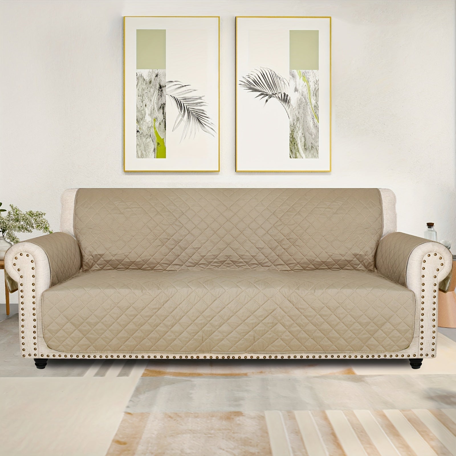 Sofa Slipcover 5-Layer Quilted Thick Sofa Cover Protector Elastic Strap Non-Slip Washable Pet Friendly Universal Fit 3 4 Seater Couch Cover for Living Room - 10 Colors